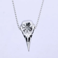 Vintage roestvrijstalen Viking ravenschedel hanger ketting met gegraveerde Vegvisir rune - Zilveren Realistische Vogel Schedel Stijl (F0302-3)