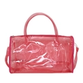 Pink transparent PVC candy color travel tote bag with handles and shoulder strap - Red