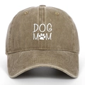 Vintage washed brown cotton baseball cap with white DOG MOM paw print embroidery - Khaki