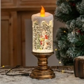 Candela LED natalizia con scena palla di neve Babbo Natale e base in bronzo vintage - Babbo Natale Alto con Musica