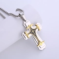Collana hip hop in acciaio inossidabile con pendente a croce a strati argento e oro - Argento e Oro e Nero Taglia Grande con Catena