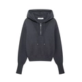 Detail of dark grey knit hoodie featuring half-zipper closure and drawstring hood texture - S / Gray