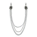 Multi-layer silver pants chain with pearls and skull clips for jeans and skirts - 3-Layer Pearl Skull Spring Clasp Style (ZW1127)
