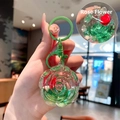 Roze beer sleutelhanger met transparante roos van hars voor decoratie aan tassen - Rozenbloem - Groen