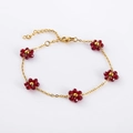 Detail of bohemian gold stainless steel chain bracelet with red crystal floral beads - Dark Red