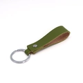 Modern green PU leather keychain with brown inner lining and silver metal ring loop - Green & Silver