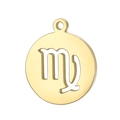 Golden round hollowed metal pendant with Virgo zodiac symbol on white background - Gold Virgo (KLJ7436-Z)