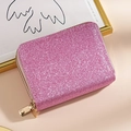 Pink glitter card holder with double zipper and sparkling finish for women - Glitter Double Zipper Rose Gold
