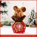 Christmas reindeer drawstring gift bag with clear heart window and snowflake pattern - Clear Heart Window Reindeer Style / Without Apple