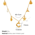 Collana dorata lettera C texture bambù tema oceano con stella marina e perla - Lettera C (XL206)