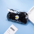Elastic black hair ties for girls in a transparent daisy print zipper bag packaging - 3cm Black