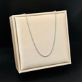 Silver stainless steel box chain necklace displayed on a beige leather pad - Box Chain 【40+5cm】 / Steel