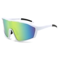 Outdoor cycling sunglasses with white frame and large iridescent polarized lenses - 8607# / White Frame / Gold Mercury Lens
