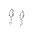 Minimalist S925 sterling silver beaded hoop earrings with hanging lightning bolt charms - Silver
