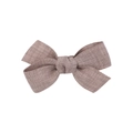 Close-up of handmade tan linen hair bow clip showing natural fabric texture and weave - Tan (Style 2)