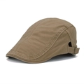 Classic khaki retro beret hat for men with adjustable metal buckle and stitching - Khaki