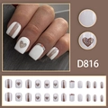 Faux ongles blanc perle avec motifs de cœurs pailletés et cristaux de strass élégants - Style Coeur Blanc Strass Pailleté (Version Colle D816)