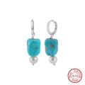 Pendientes bohemios de plata de ley 925 con piedras turquesas y perlas blancas - Platino Plateado 4.54g