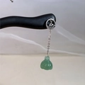 Silver drop earring with green jade gourd pendant and circular wave pattern - Jade Gourd Hair Stick (FS0084)