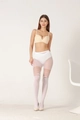 Détail de collants lolita blancs avec nœuds décoratifs et motifs rayés ajourés élégants - Taille unique / Blanc