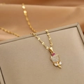 Elegant gold tulip pendant necklace with pink crystal and diamond pavé chain - 44#xl1548-16 Small Roses