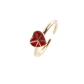 Bague ouverte dorée avec breloque cœur rouge dans un style vintage minimaliste - Ouvert Réglable / Rouge