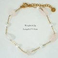 Detail of pink natural stone and pearl bracelet with 4.2g weight and 17+3cm size - Pale Pink Stone Style (3028) / Gold