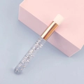 Lash cleansing brush with transparent gold glitter handle and white soft bristles - Silver Glitter + Gold Ferrule