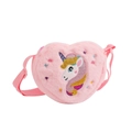 Close-up of pink heart-shaped plush bag with sequined unicorn embroidery and strap - Pink