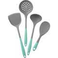 Grey and mint green 4-piece silicone kitchen utensil set with spatula and soup ladle - Grey Green Set (Spatula Slotted Spoon Soup Spoon And Rice Spoon)