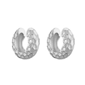 Macro detail of silver C-shaped ear cuff featuring a textured honeycomb hammered finish - Platinum Snakeskin C-shape
