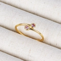 Minimalist 18K gold-plated open ring featuring dual pink zircon stones in a sleek design - Double Round Pink Zircon Gold Style (Style 16 Gold)