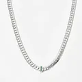 Silver Cuban link necklace featuring a vertical rectangular pendant with green gemstones - Silver Necklace with Green Stone (PDD302)