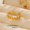 Polished 18K gold-plated stainless steel open ring with multiple heart elements - Wrap-around Heart Style (1038)