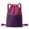 Waterproof drawstring backpack featuring pink and purple gradient colors with zippered pocket - Purple Red Gradient