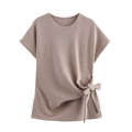 Top in maglia marrone Morandi a maniche corte con fiocco laterale e trama a costine - S / Top Avena