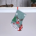 Linen Christmas stocking with elk and tree applique and red-black plaid cuff detail - E4-2 Medium Burlap Fence Reindeer Stocking