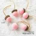 Pink wool felt acorn ornaments set of 6 for Christmas tree decoration with jute strings - Pack of 6 (Approx. 10g) / Pink