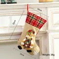 Christmas stocking with snowman 3D design in beige linen and red plaid cuff, 32cm long - Medium Linen Snowman Style
