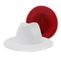 Elegant two-tone jazz fedora hat featuring a white exterior and vibrant red interior - M (56-58cm) / White Outside Red Inside