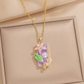 Collana dorata stile Monet con ciondolo a fiori rosa e perla bianca elegante - Floreale Rettangolare - Viola (A23 Viola)