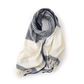 Plaid tassel scarf in blue and white check pattern with soft cashmere-like texture - Gray