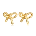 Polished gold-plated metal bow earrings with a minimalist knotted design on a white background - Gold Plated Copper Type B