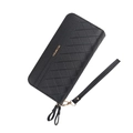 Cartera larga de cuero PU negro con diseño de rombos y correa para la muñeca - Negro