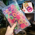 Lot d'élastiques à cheveux colorés haute élasticité en pochette pour fillettes - Ensemble de 100 pièces / Rayures Arc-en-ciel