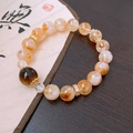 Gold-plated beaded ceramic bracelet with yellow crystals and cat-eye stone bead - 56# Bracelet-Gold-Yellow (Flower Crystal)