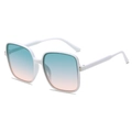 Fashionable white square oversized sunglasses with blue to pink gradient lenses - White Frame Blue Pink Lens