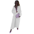 Detail of white long knit cardigan featuring a lapel collar and functional side pockets - S / White