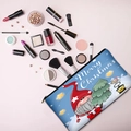 Blue Christmas gnome makeup bag with brushes and cosmetics on pink background - Blue Background Merry Christmas Gnomes (HZB02-4)