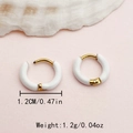 Miniature gold hoop earrings with white enamel finish and shell decoration - White Simple Hoop / Diameter 1.2cm
